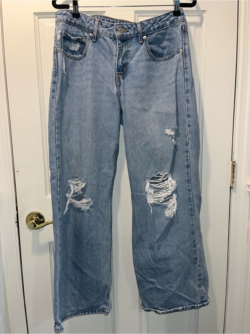 Levi's Light Blue Distressed Wide Leg Jeans